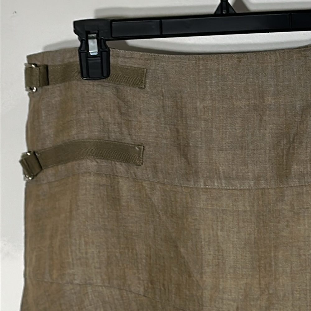 Sandro Asymmetrical Linen Blend Skirt in Olive-Tan - Picture 2 of 7